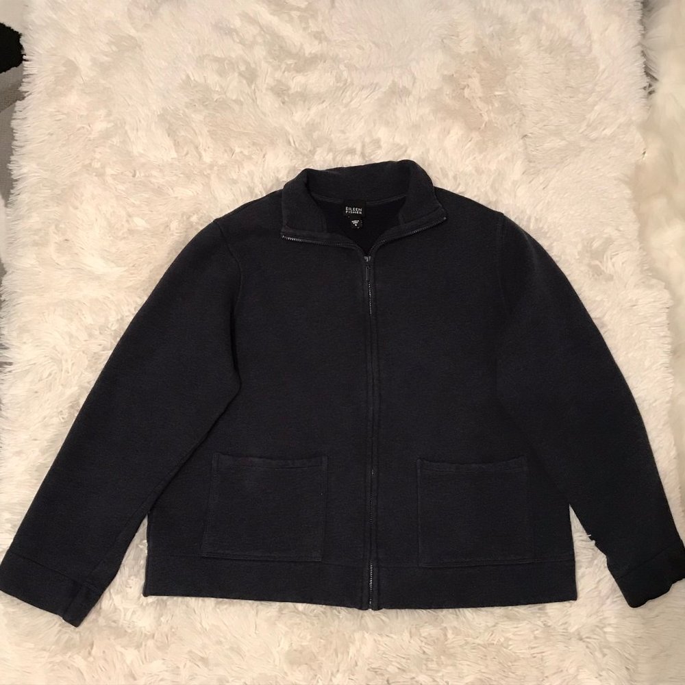 Eileen Fisher Small Gray Cotton Viscose Full Zip